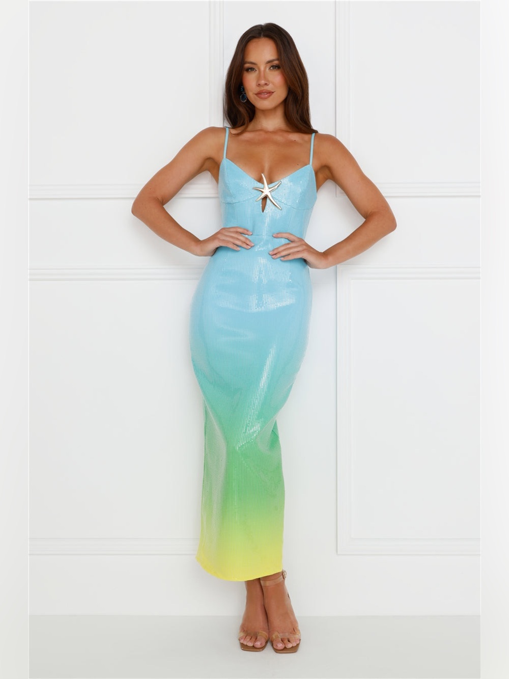 Hello Molly Benito Midi Ombre Sequin Mermaid Slip Dress